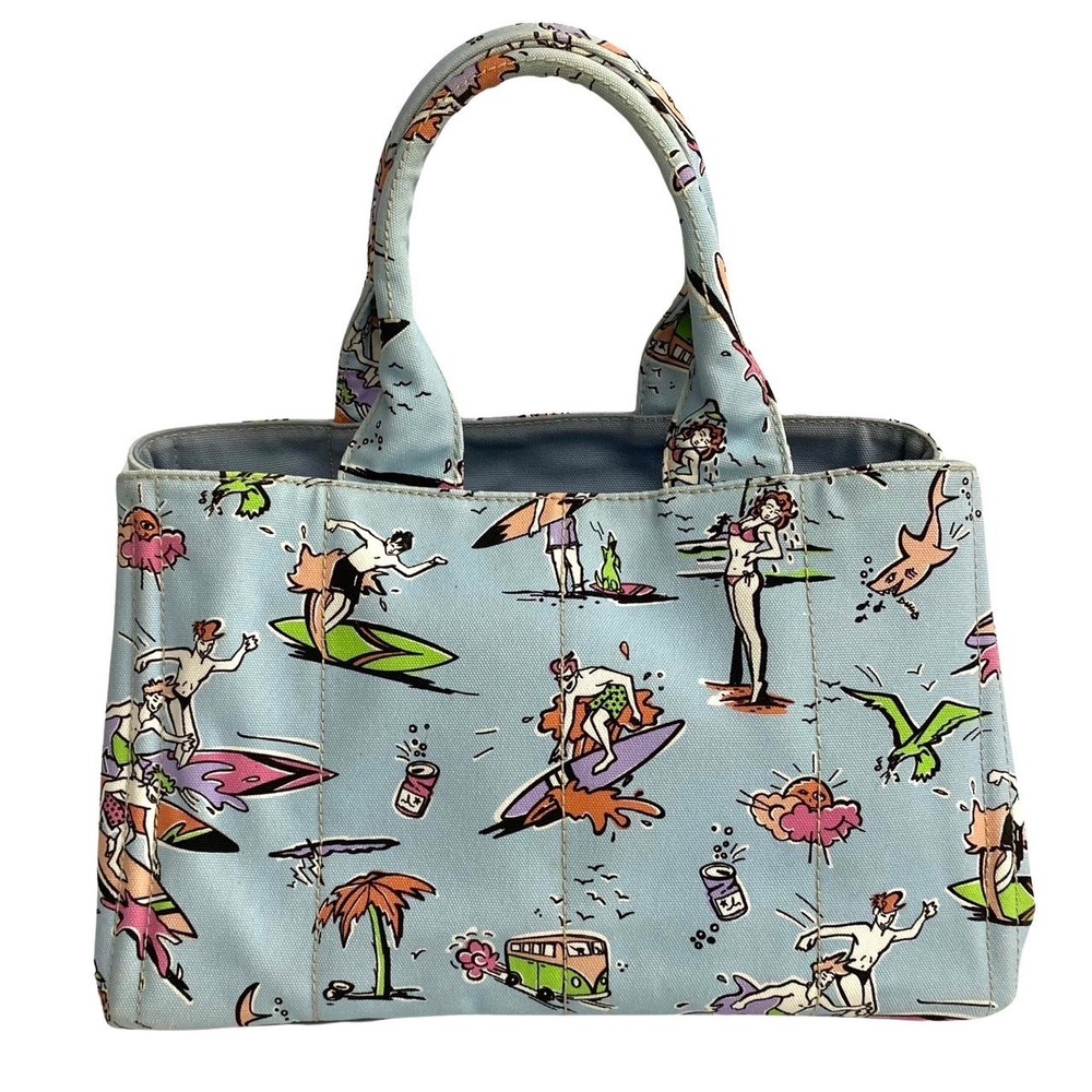 Prada Triangle Canapa Surfing Pattern Canvas Tote… - image 3